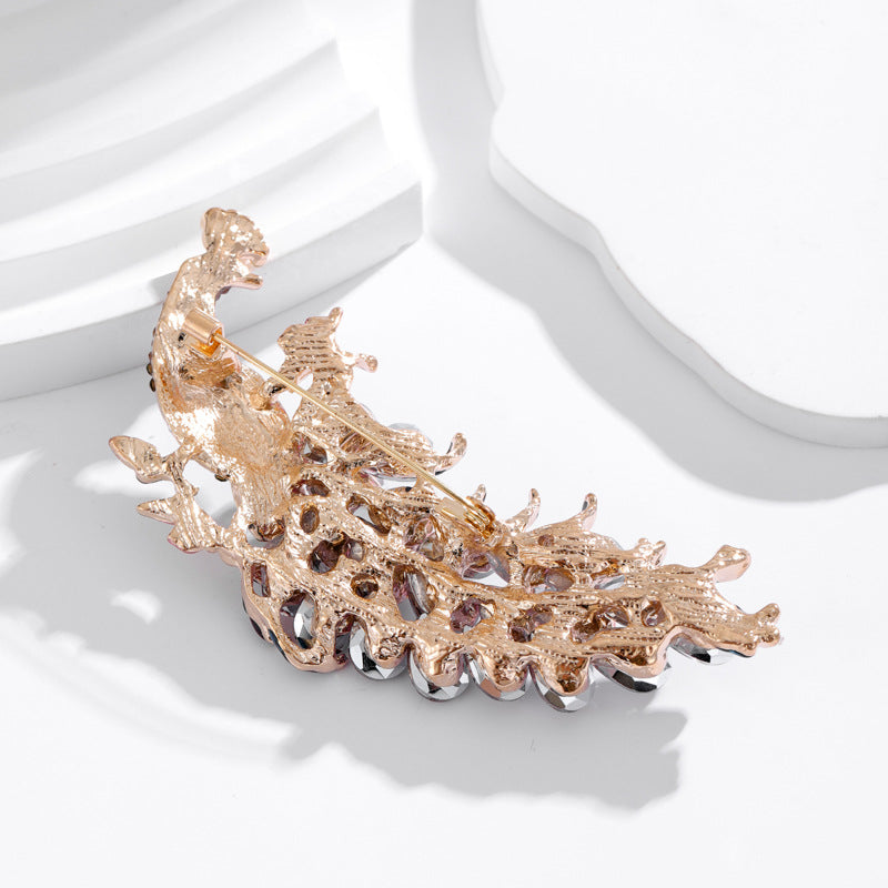 Stylish Diamond Peacock Brooch