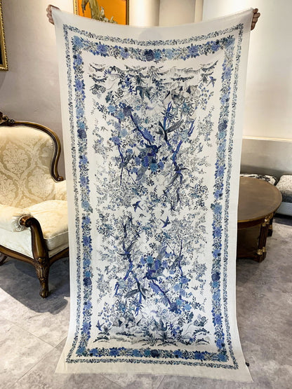 Blue Garden Reverie · Fine Wool Floral Scarf