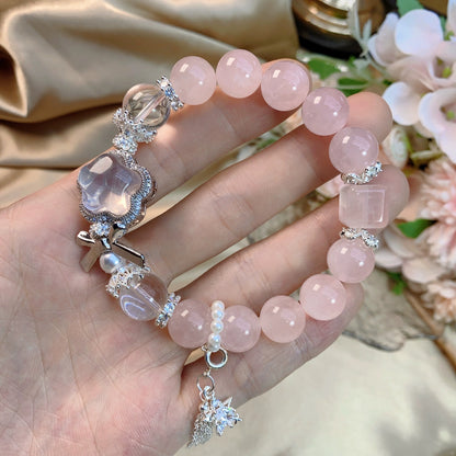 | Natural Grapefruit Rose Quartz Bracelet | Mini Star Luxe Woven Design |