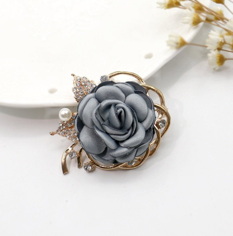 Fabric Rose Flower Brooch