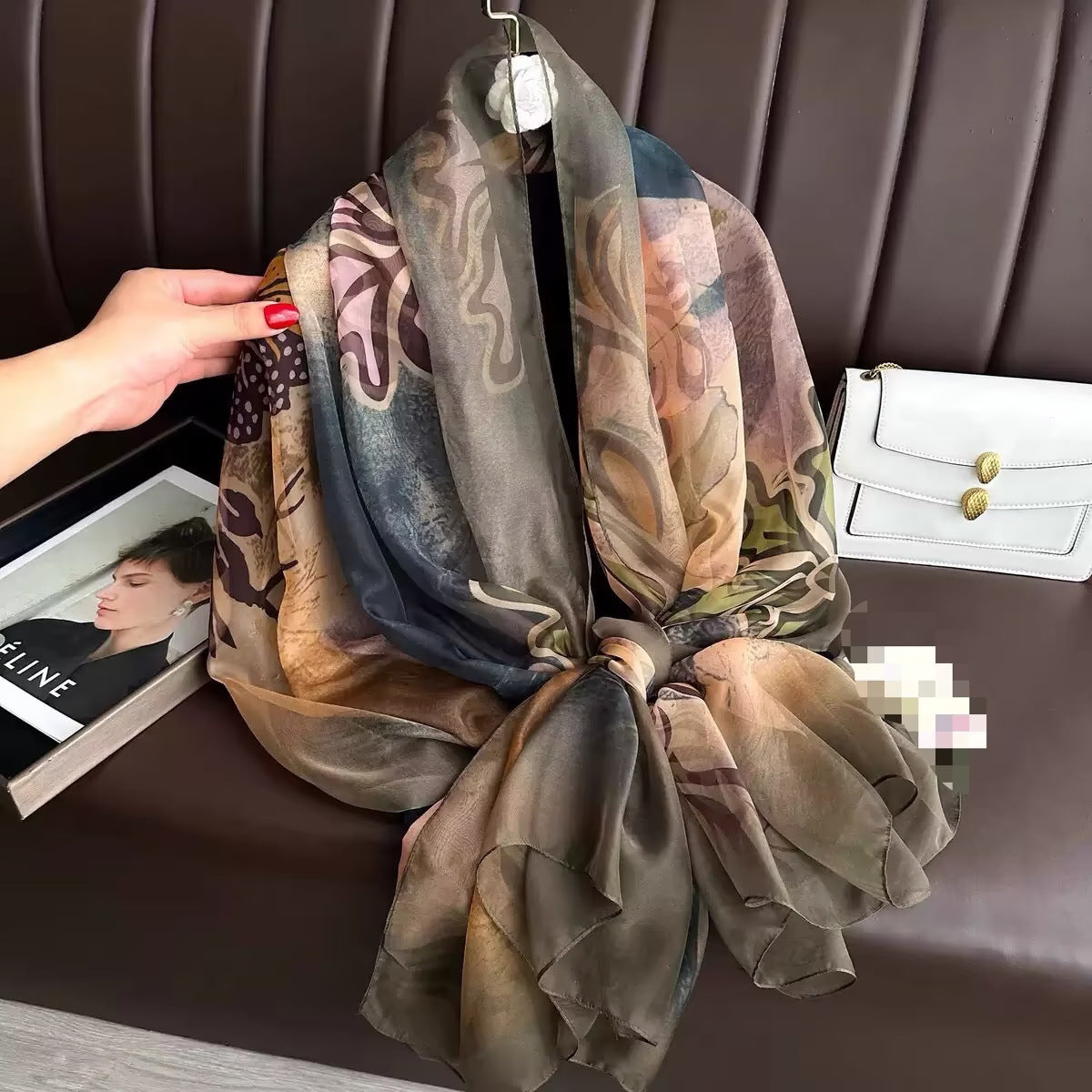 Ethnic Print Silk Beach Wrap Scarf – Breathable Mulberry Silk Cover-Up