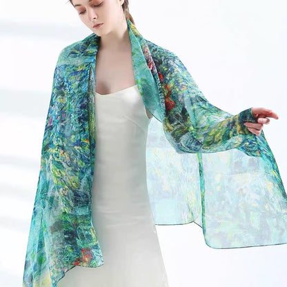Ethnic Print Silk Beach Wrap Scarf – Breathable Mulberry Silk Cover-Up