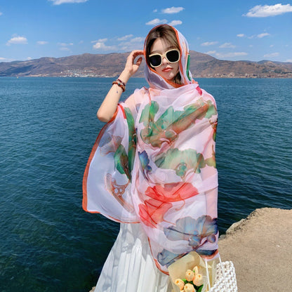 Ethnic Print Silk Beach Wrap Scarf – Breathable Mulberry Silk Cover-Up