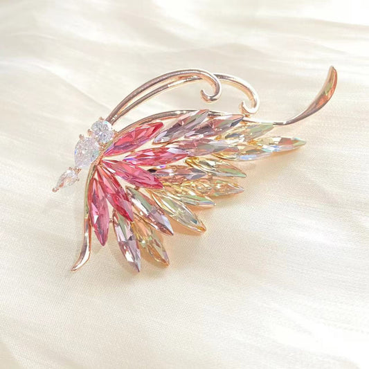 Rainbow Crystal Feather Brooch – Colorful Sparkling Accessory